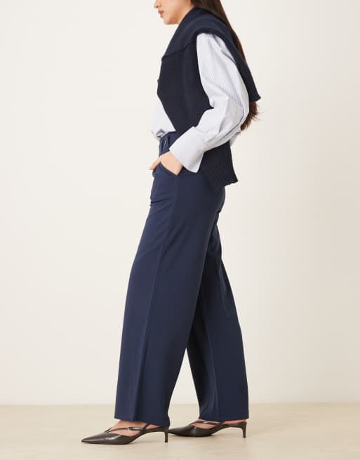JDY button detail wide leg dad pants in navy, 2 of 5