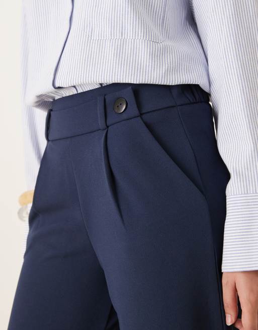 JDY button detail wide leg dad pants in navy, 4 of 5