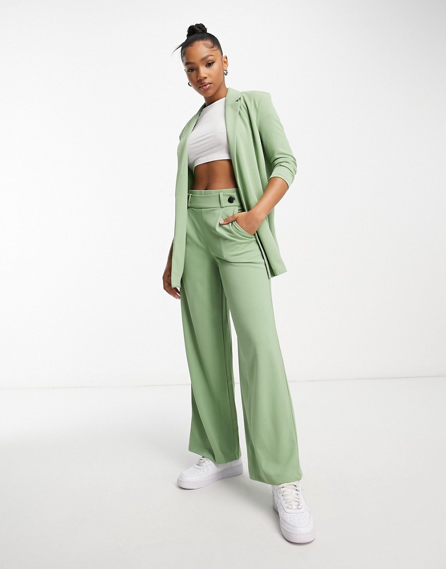 button detail wide leg dad pants in sage green - part of a set
