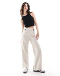 [JDY] JDY button detail wide leg dad pants in stone-Grey S STONE