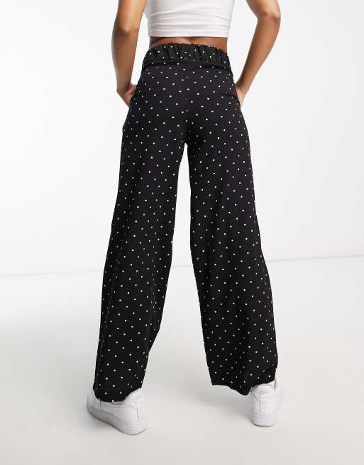 JDY button detail wide leg dad trouser co-ord in black polka dot, 4 of 4