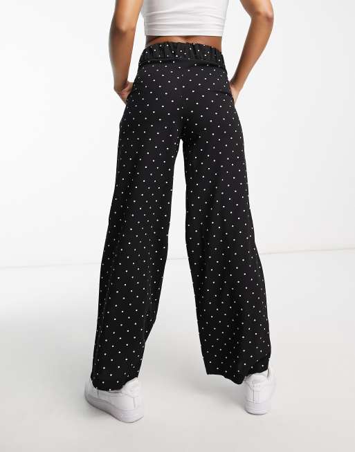 JDY button detail wide leg dad trouser co-ord in black polka dot