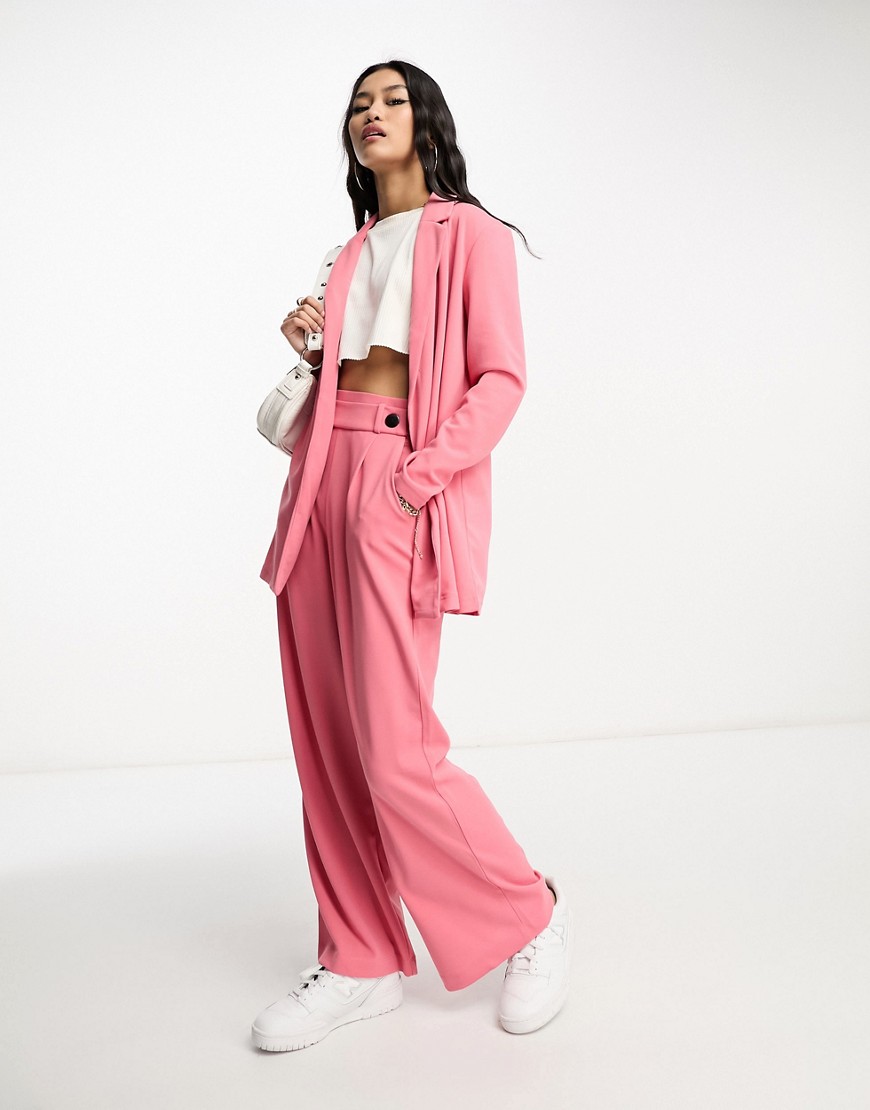 JDY button detail wide leg dad trousers co-ord in pink