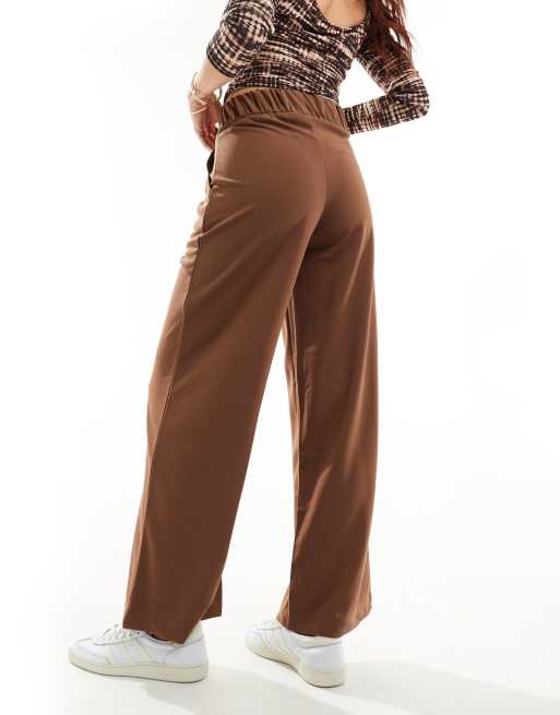 JDY button detail wide leg dad trousers in light brown