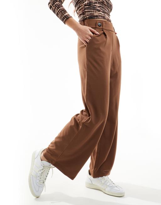 JDY button detail wide leg dad trousers in light brown