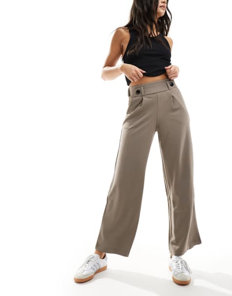 JDY button detail wide leg dad trousers in light grey - view 1