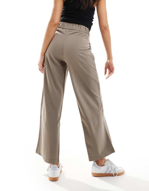 JDY button detail wide leg dad trousers in light grey, 2 of 5