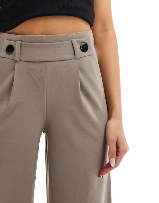 JDY button detail wide leg dad trousers in light grey, 3 of 5