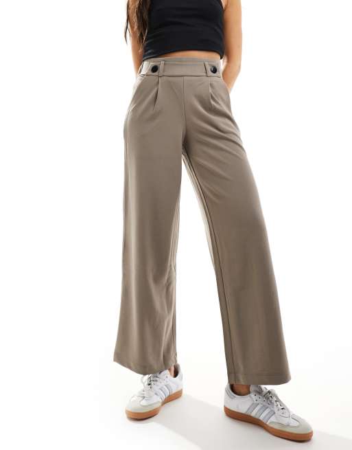 JDY button detail wide leg dad trousers in light grey, 5 of 5