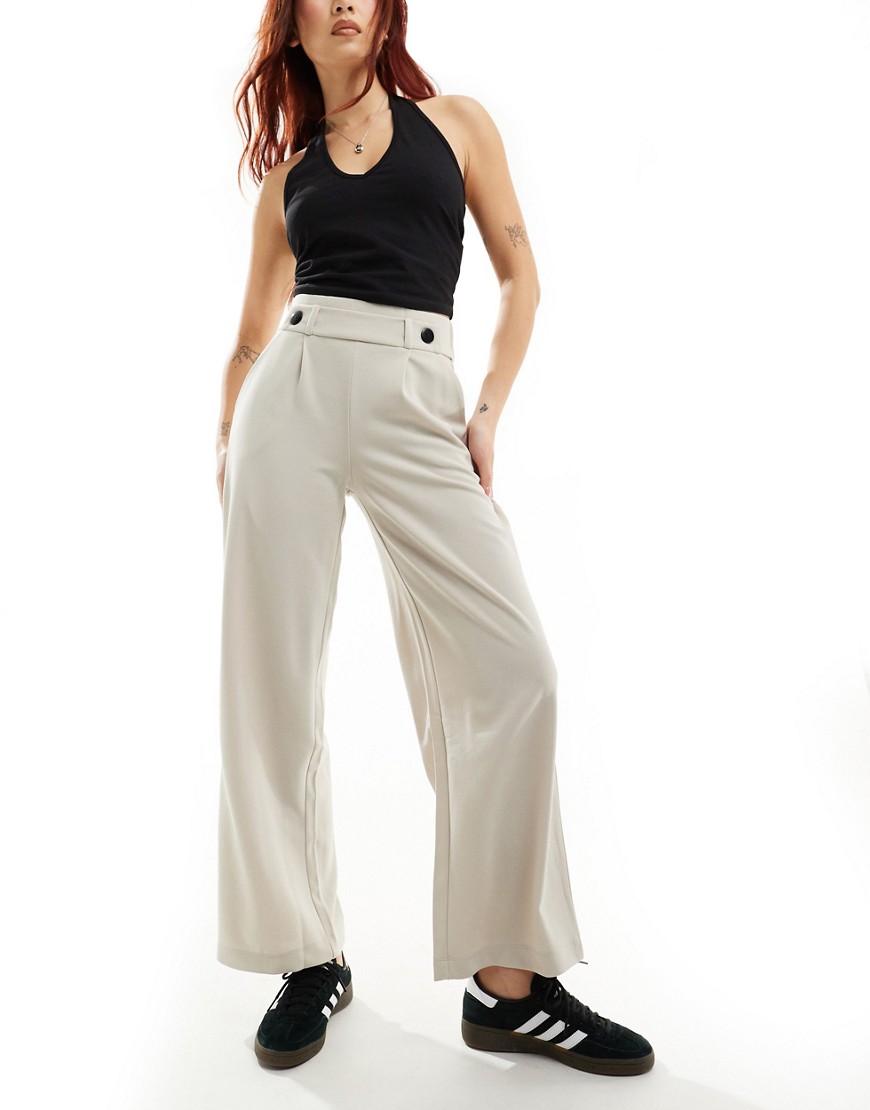 JDY button detail wide leg dad trousers in stone-Grey