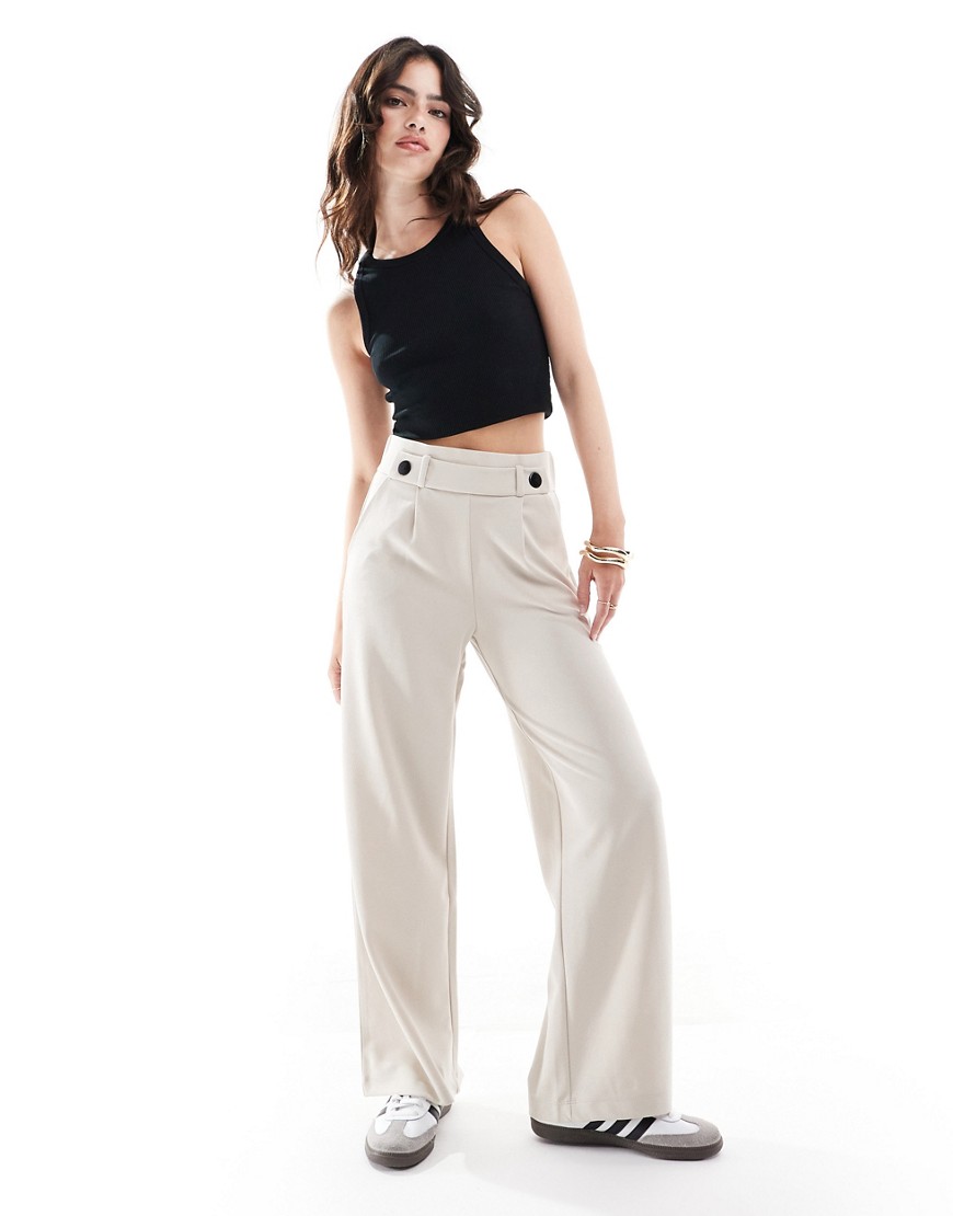 JDY button detail wide leg dad trousers in stone-Grey