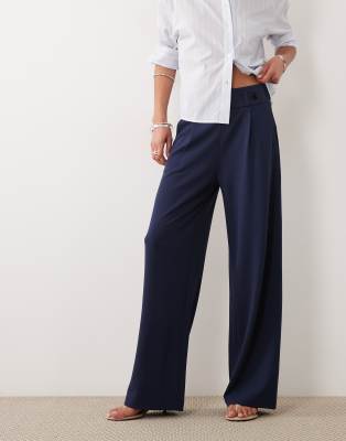 Jdy Button Detail Wide Leg Tailored Pants In Blue