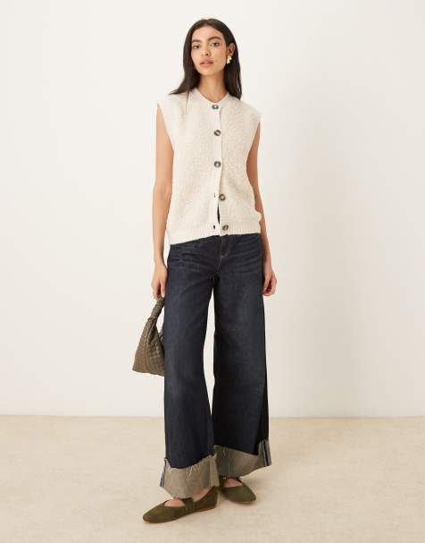 JDY button-up fluffy knitted vest in cream - view 1