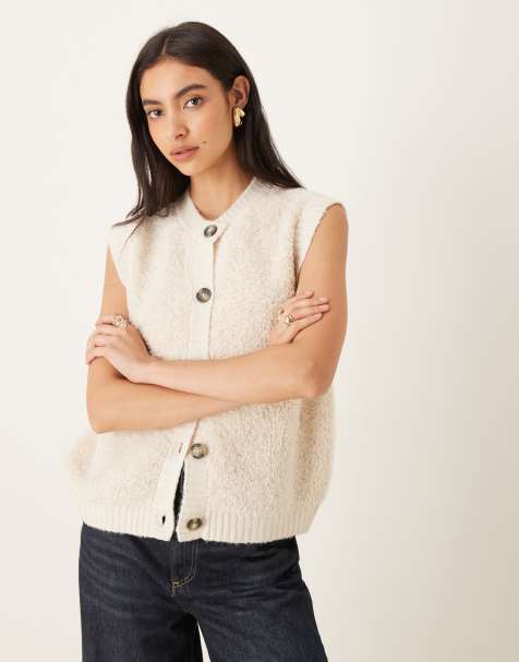 JDY button up fluffy knitted vest in cream