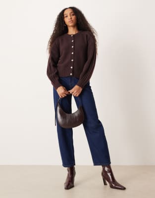 Jdy Buttons Detail Knit Cardigan In Brown