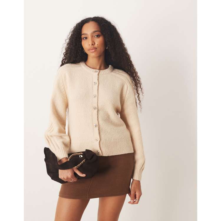 JDY buttons detail knit cardigan in cream | ASOS