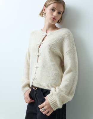 Jdy Buttons Detail Knitted Cardigan In Neutral
