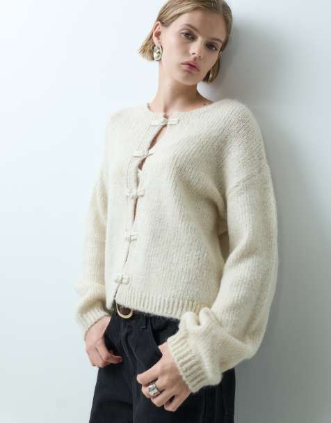 JDY buttons detail knitted cardigan in stone - view 1