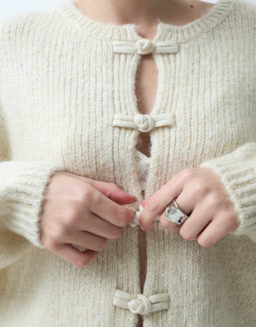 JDY buttons detail knitted cardigan in stone, 3 of 5
