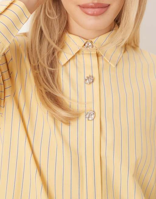 JDY buttons details long sleeve shirt in buttermilk stripes, 3 of 4