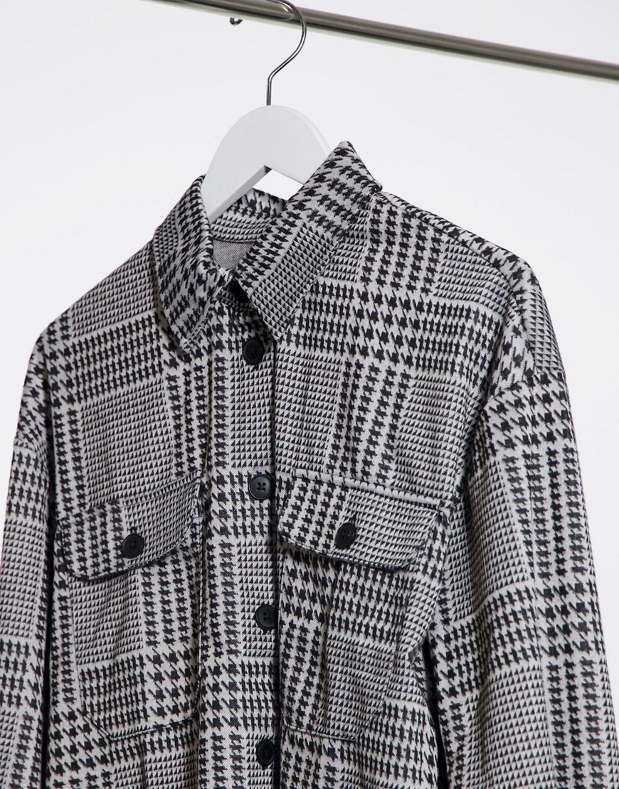 JDY Calle long sleeve oversized plaid shirt in black and white