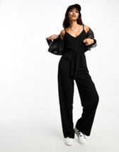ASOS DESIGN tailored square neck jumpsuit with kick flare in black