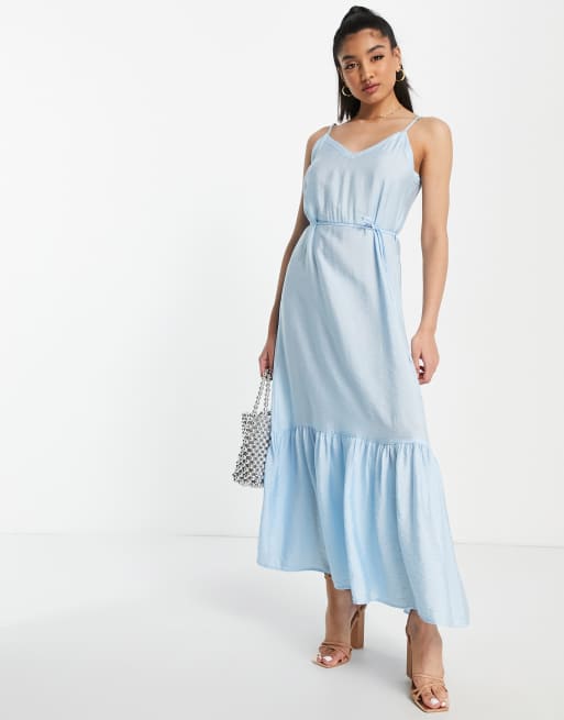 JDY cami maxi dress with tie waist in blue, 2 of 4