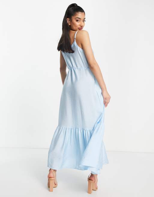 JDY cami maxi dress with tie waist in blue, 3 of 4