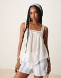 [JDY] JDY cami smock top with broderie detail in white L WHITE