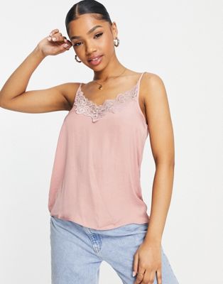 JDY lace trim cami in pink