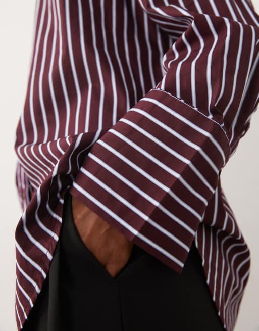 JDY camicia a maniche lunghe a righe bordeaux e blu, 3 di 4