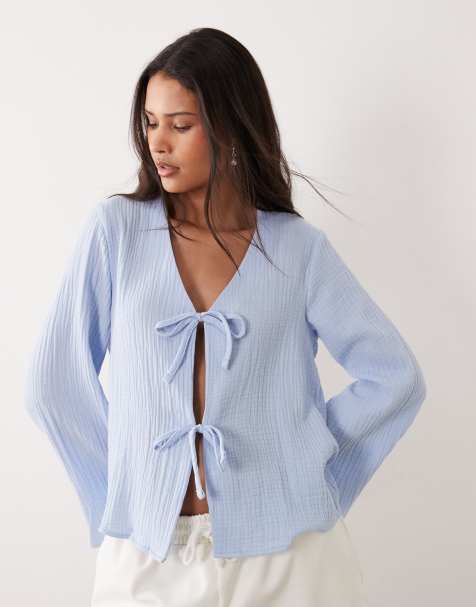 JDY - Camicia allacciata sul davanti in mussola blu chiaro - view 1