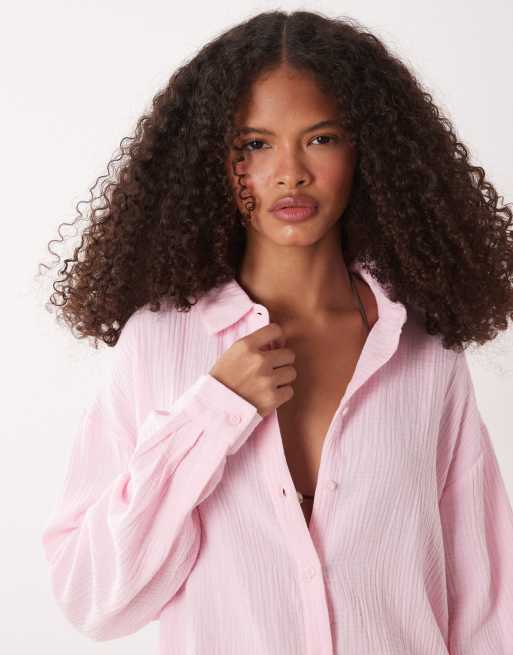 JDY - Camicia ampia in mussola rosa chiaro in coordinato, 4 di 4