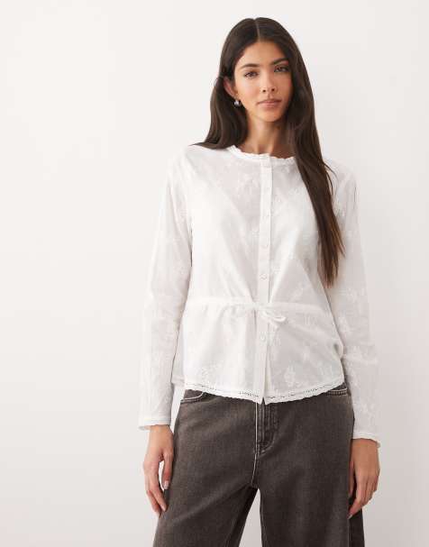JDY - Camicia bianca allacciata in vita con ricamo floreale - view 1