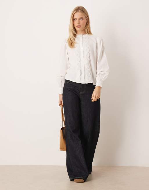 JDY - Camicia bianca con inserti in pizzo sangallo, 2 di 4