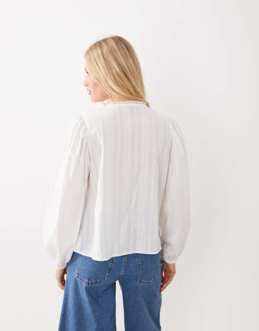 JDY - Camicia bianca con maniche voluminose e volant, 4 di 4