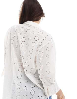 JDY Camicia bianco sporco traforata con maniche a tre quarti ASOS