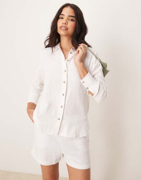 JDY - Camicia comoda in lino bianca in coordinato - view 1