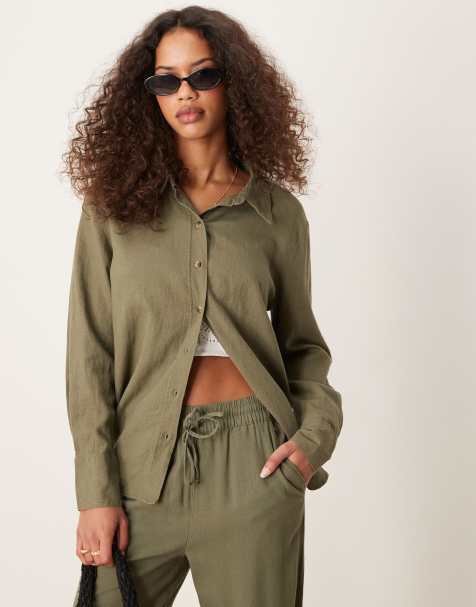 JDY - Camicia comoda in lino kaki in coordinato - view 1