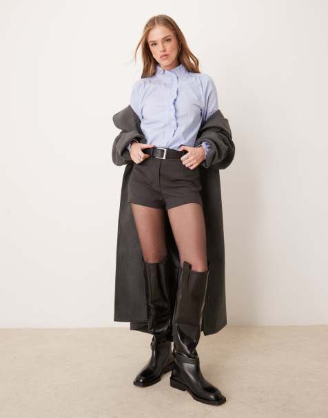 JDY - Camicia con volant blu gessata - view 1