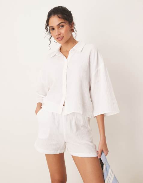 JDY - Camicia corta in mussola bianca in coordinato - view 1