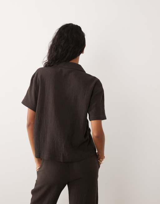 JDY - Camicia in mussola marrone cioccolato in coordinato, 4 di 4
