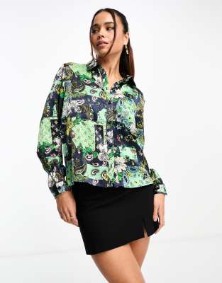 JDY - Camicia in raso con motivo cachemire patchwork