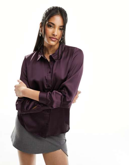 JDY - Camicia in raso prugna intenso