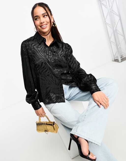JDY - Camicia nera zebrata in raso jacquard