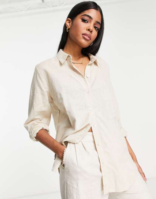 JDY - Camicia oversize in lino beige 