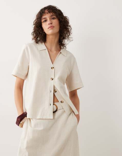 JDY - Camicia squadrata in misto lino color avena in coordinato - view 1