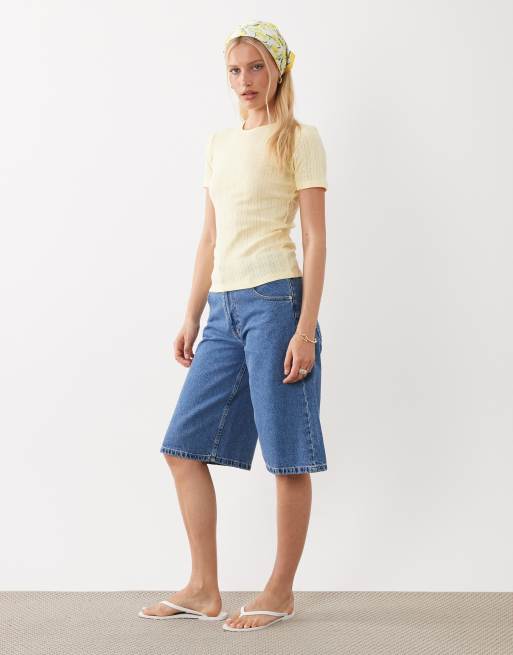 JDY - Camiseta amarillo claro de punto pointelle, 3 de 4