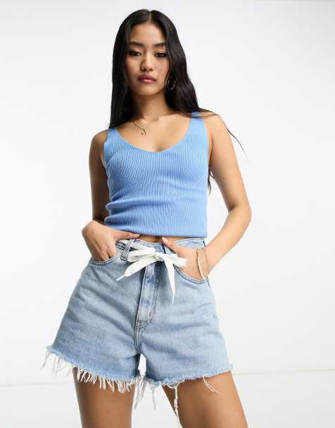 JDY - Canotta in maglia blu con scollo a V - view 1