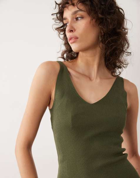 JDY - Canotta in maglia kaki con scollo a V - view 1